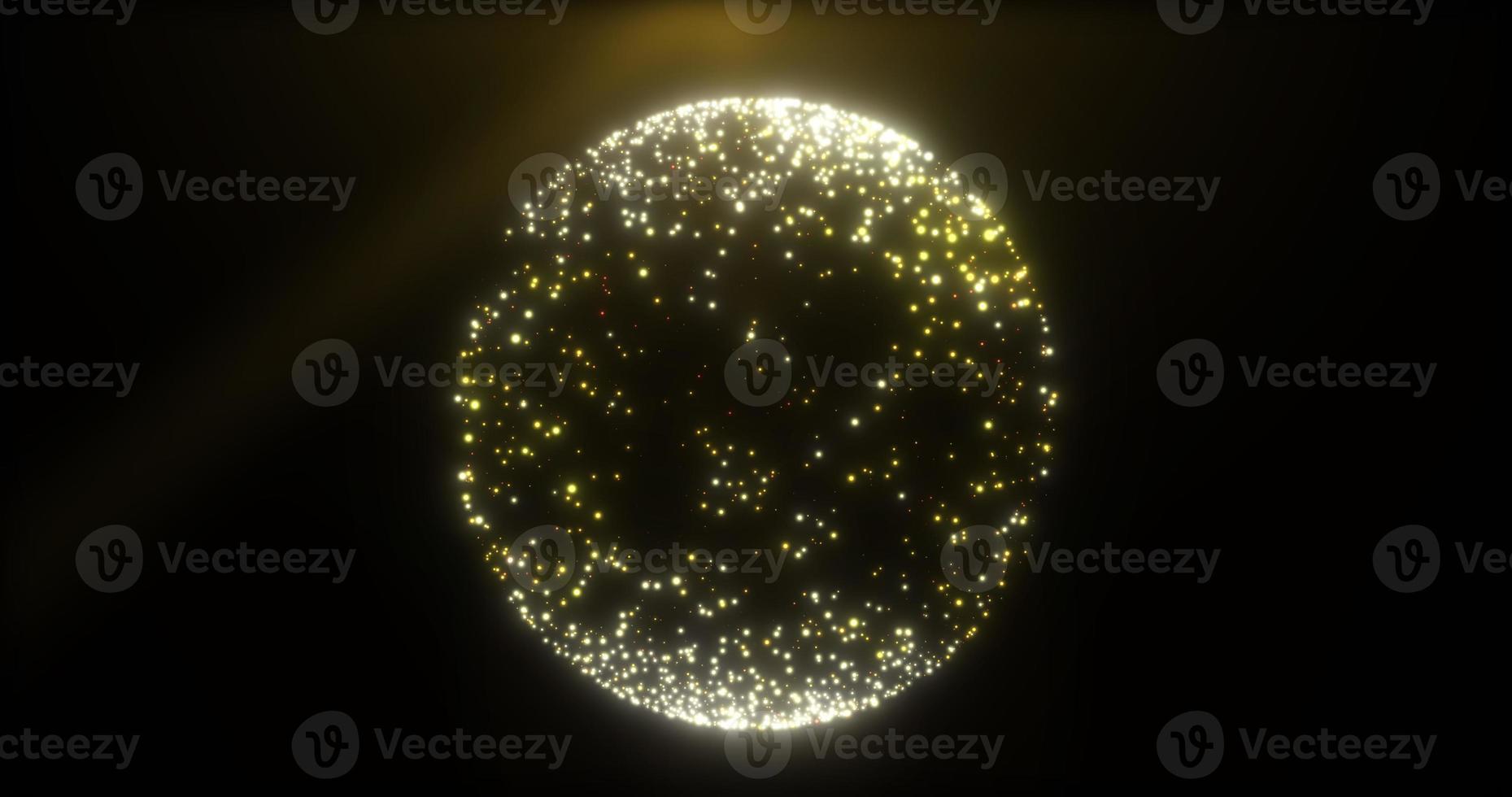 esfera círculo bola hecha de pequeñas partículas voladoras luminosas puntos granos de arena oro amarillo brillante festivo. fondo abstracto foto