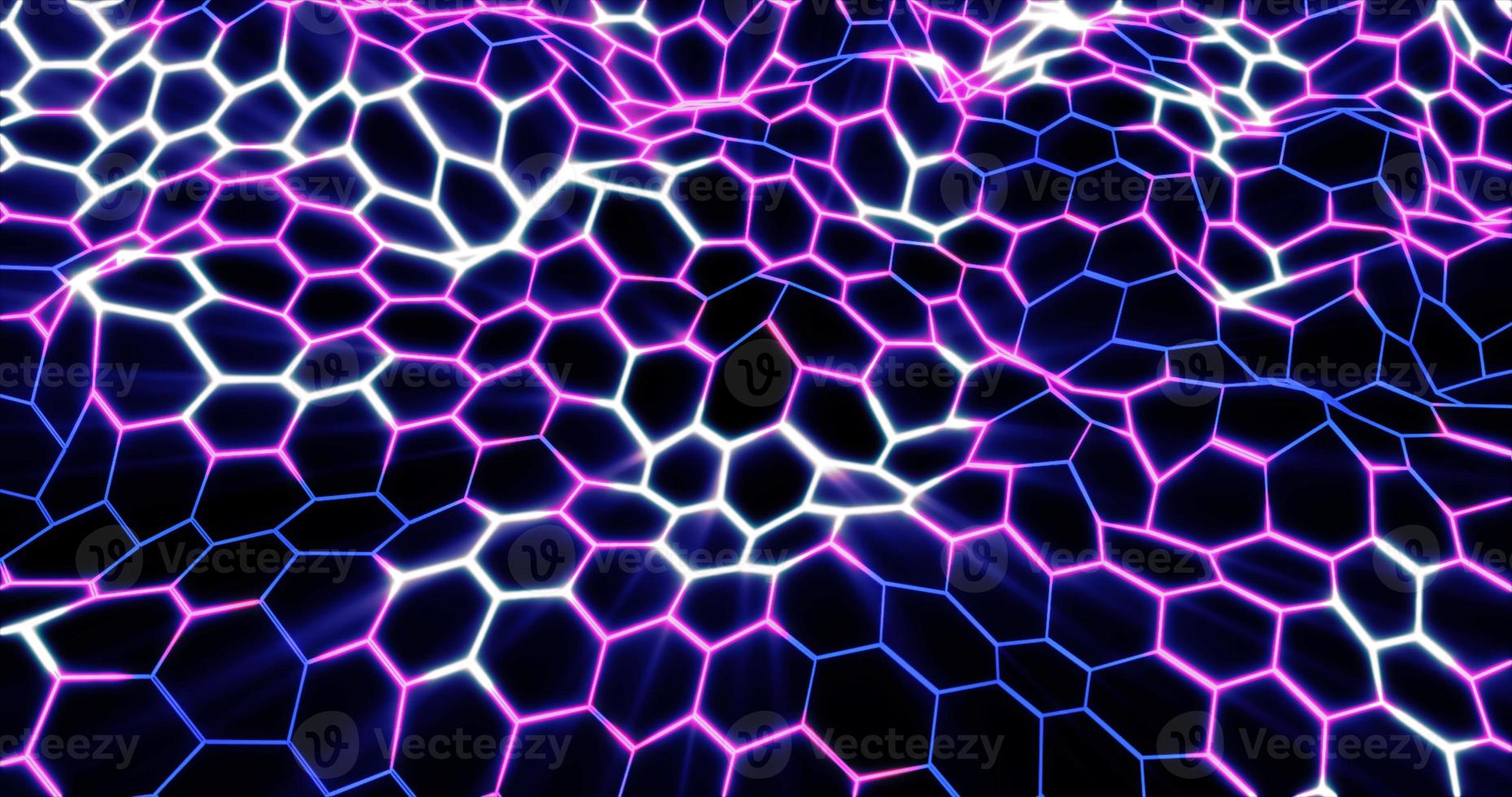 abstract background from waves of hexagons from stripes and lines of bright purple beautiful magical energy glowing neon. Abstract background. Screensaver photo