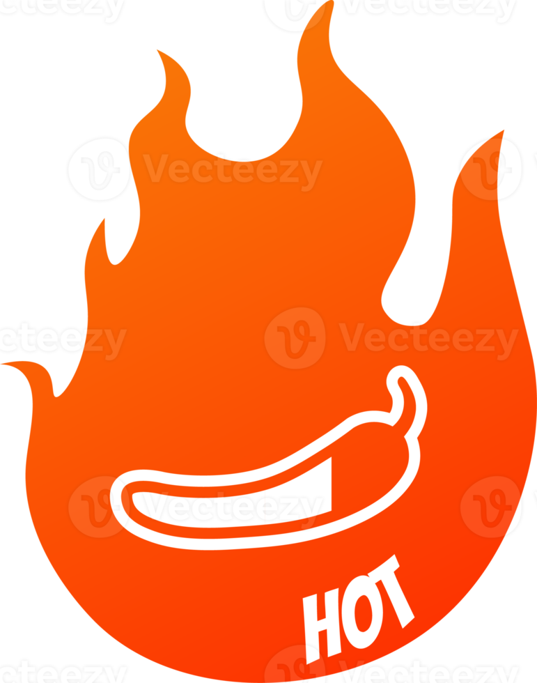 würzige Chili-Pfeffer-Symbole mit Flamme. Hot Levels Zeichen Illustration. png
