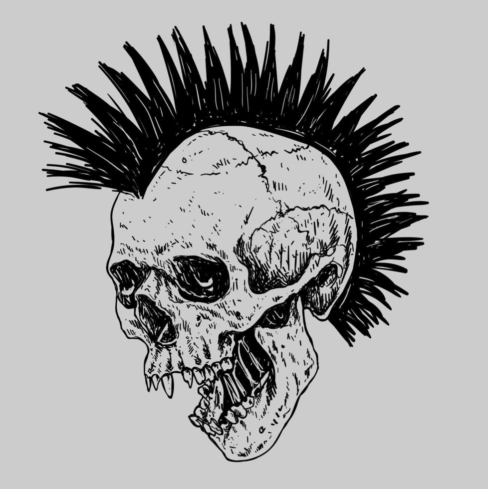 calavera punk con pelo mohicano vector