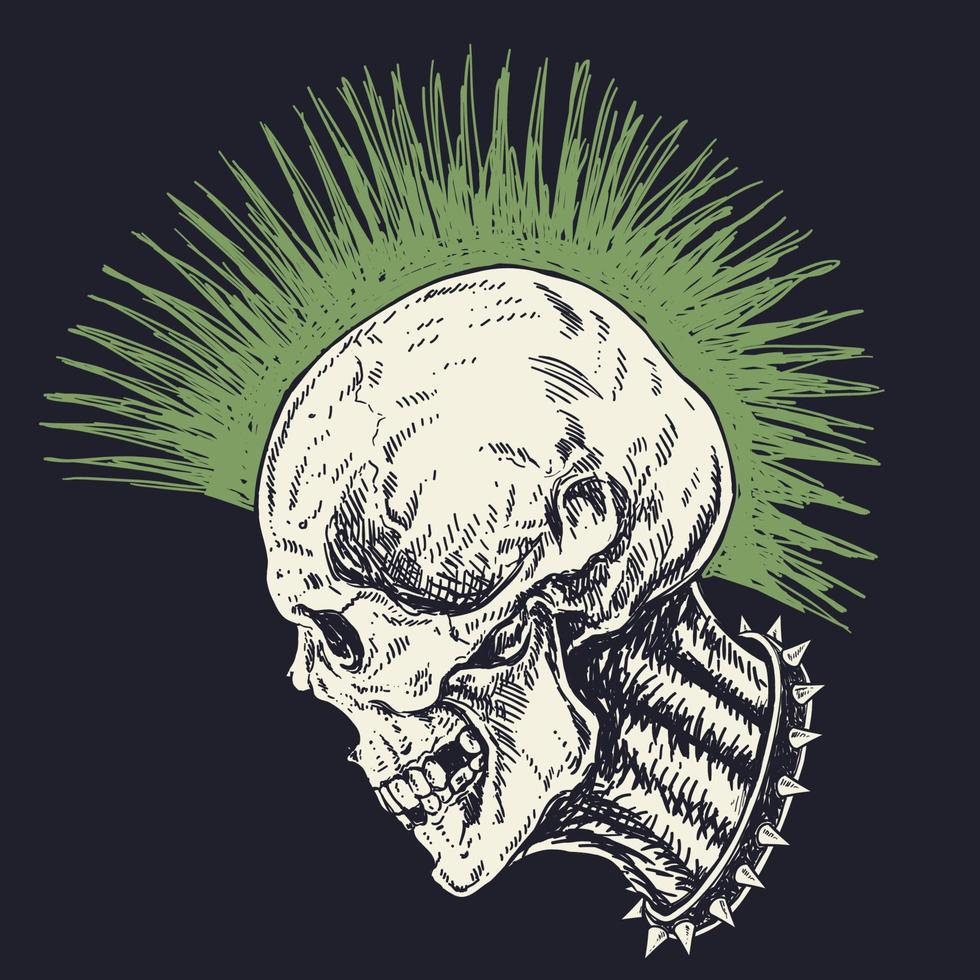 calavera punk con pelo mohicano vector