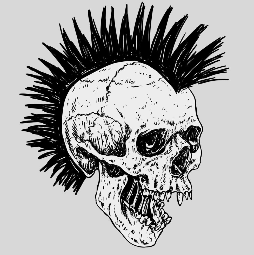 calavera punk con pelo mohicano vector