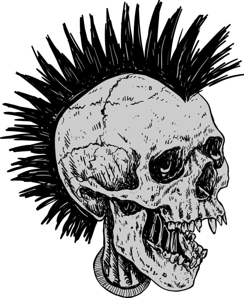 calavera punk con pelo mohicano vector