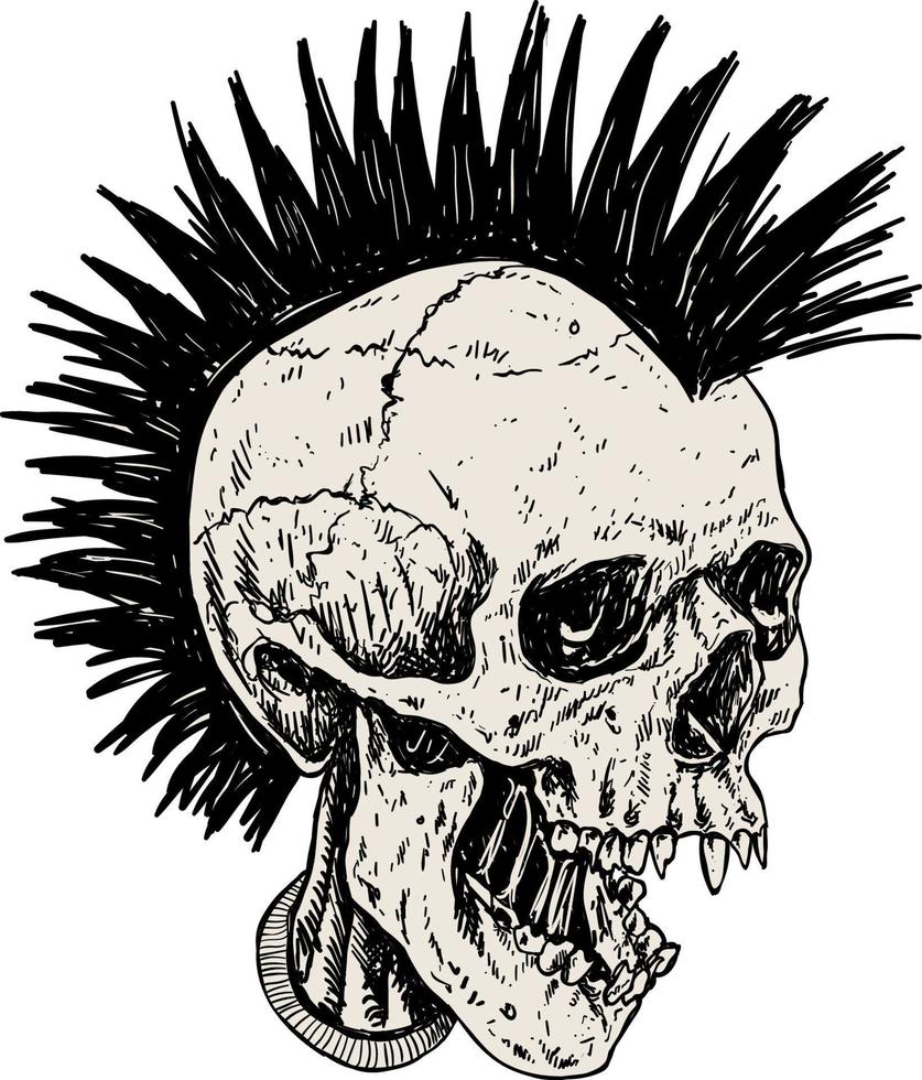 calavera punk con pelo mohicano vector