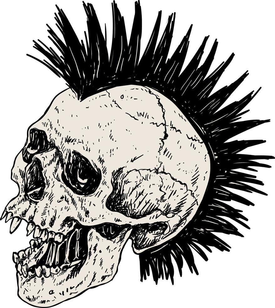 calavera punk con pelo mohicano vector