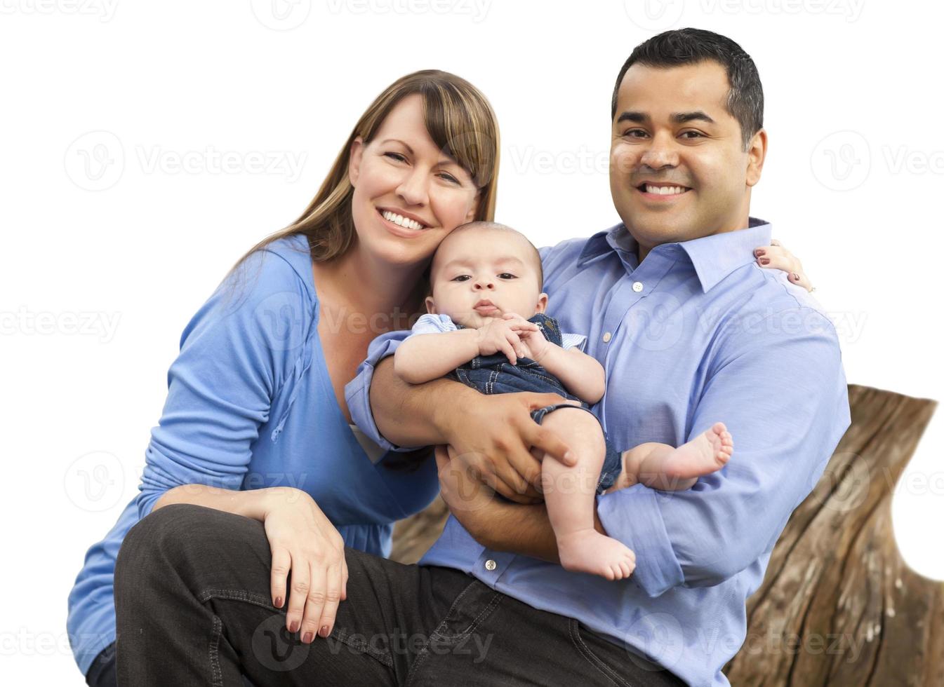 Mixed Race Young Family on White photo