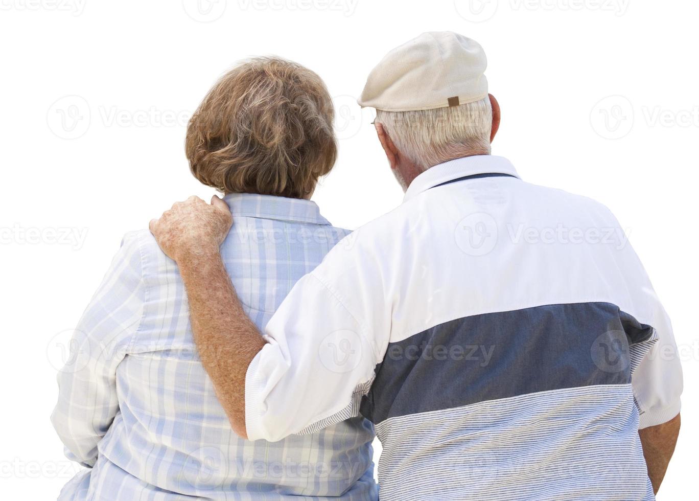 Happy Senior Couple From Behind on White photo