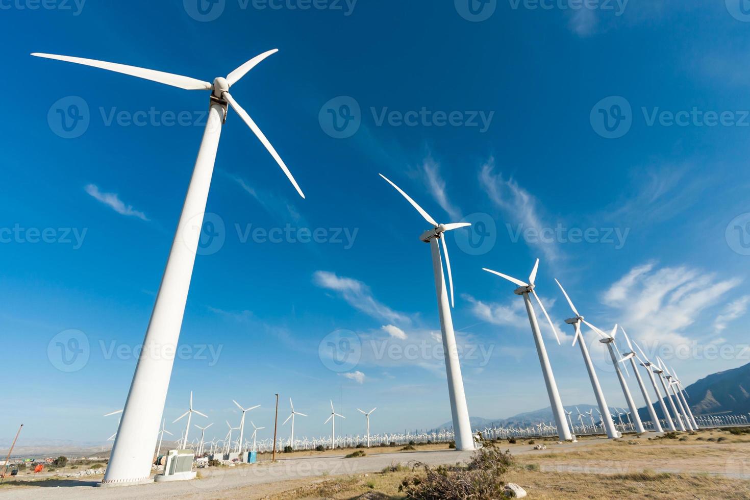 Dramatic Wind Turbine Farm in the Desert of California. photo