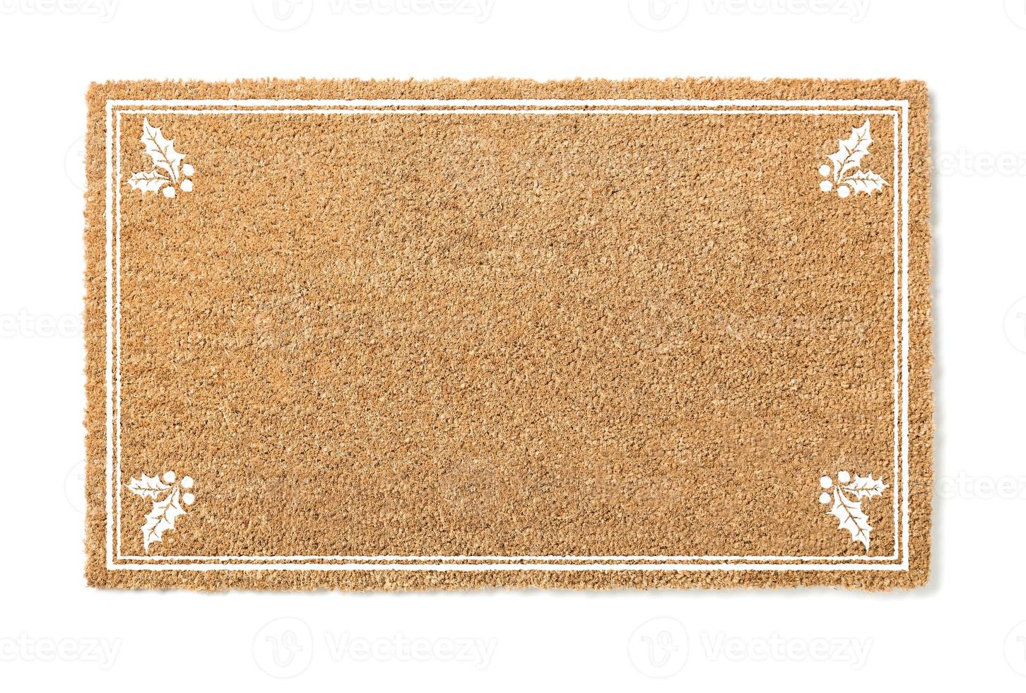 Blank Holiday Welcome Mat With Holly Isolated on White  Background photo