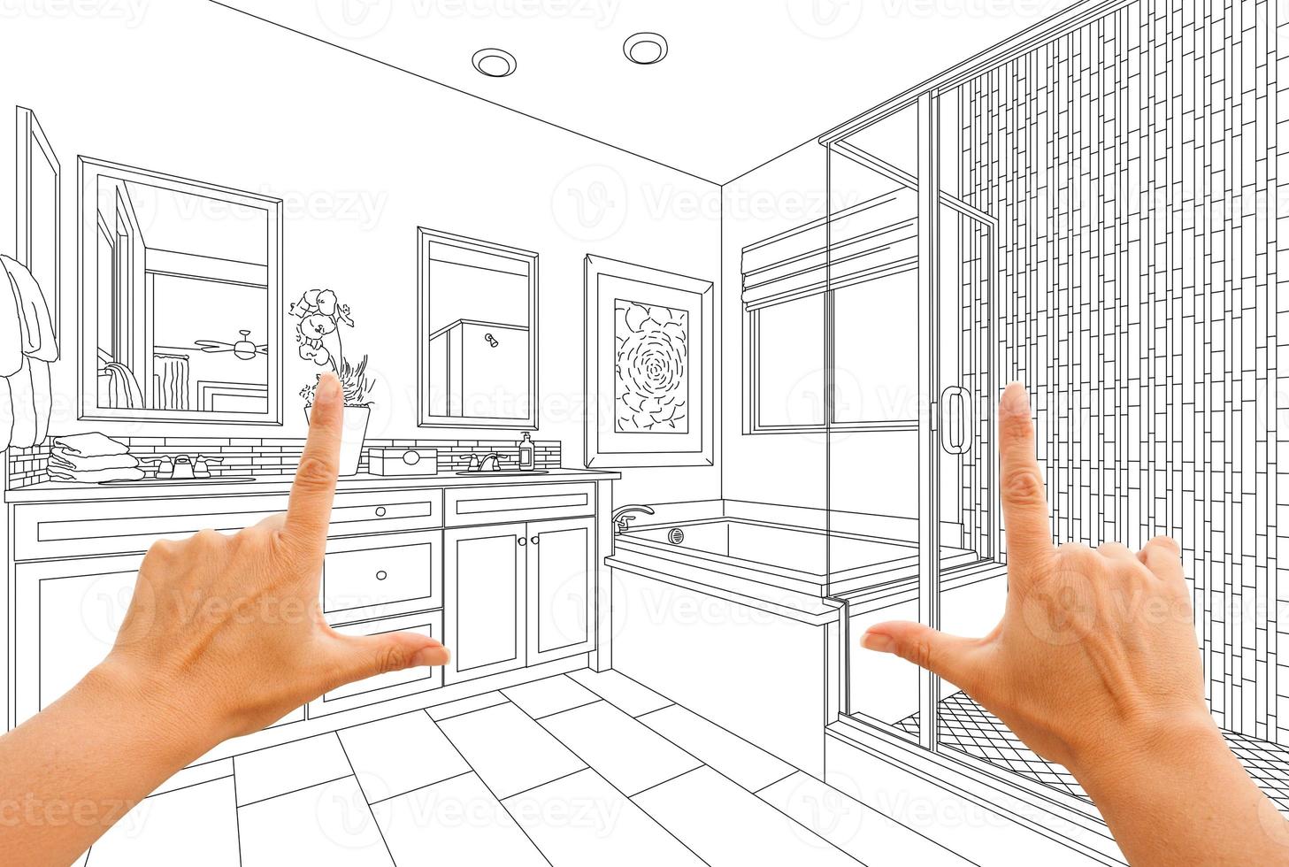 Hands Framing Custom Master Bathroom Drawing photo