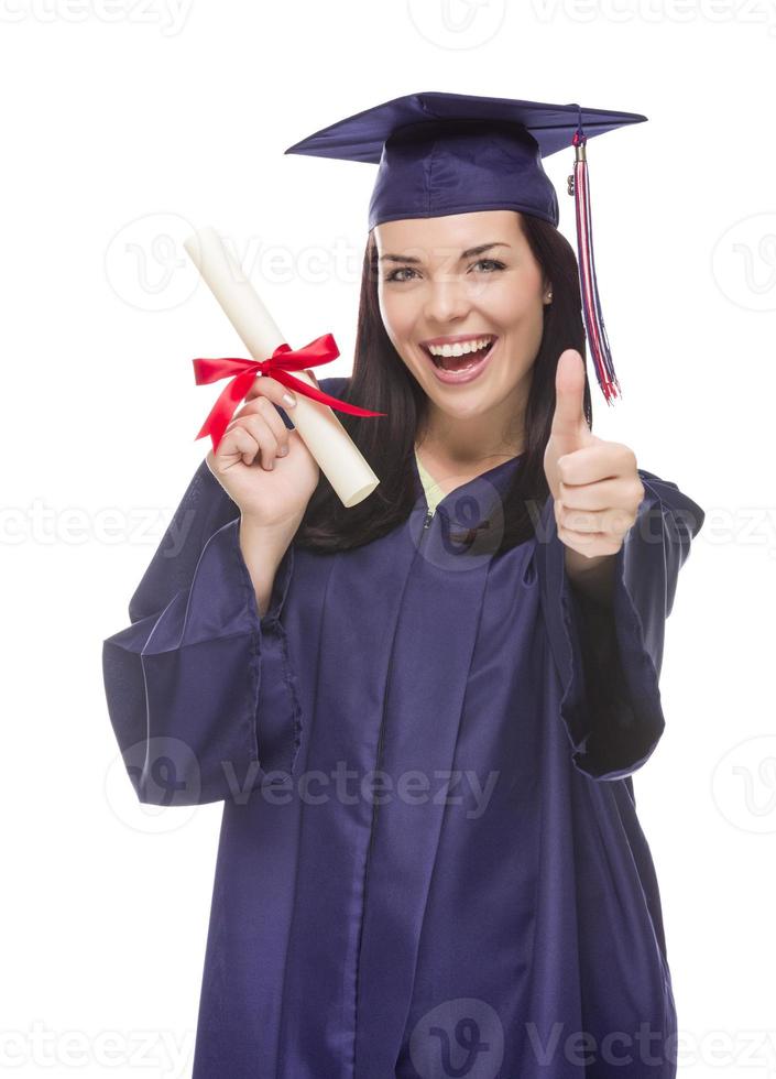 Mixed Race Graduate in Cap and Gown Holding Her Diploma photo