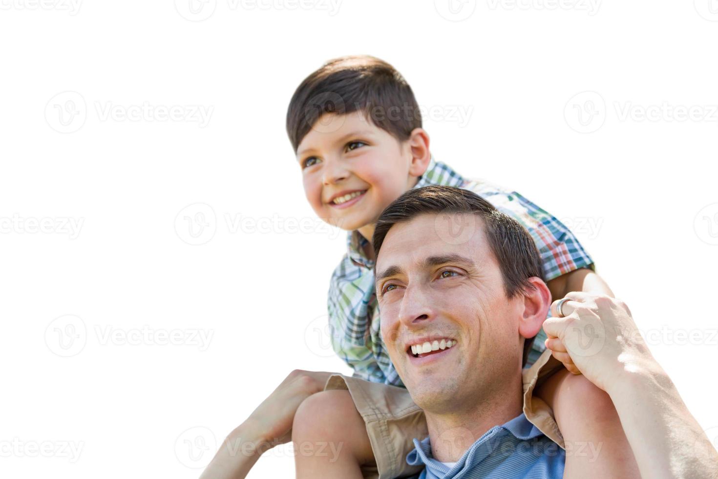 Father and Son Playing Piggyback Isolated on a White Background. photo
