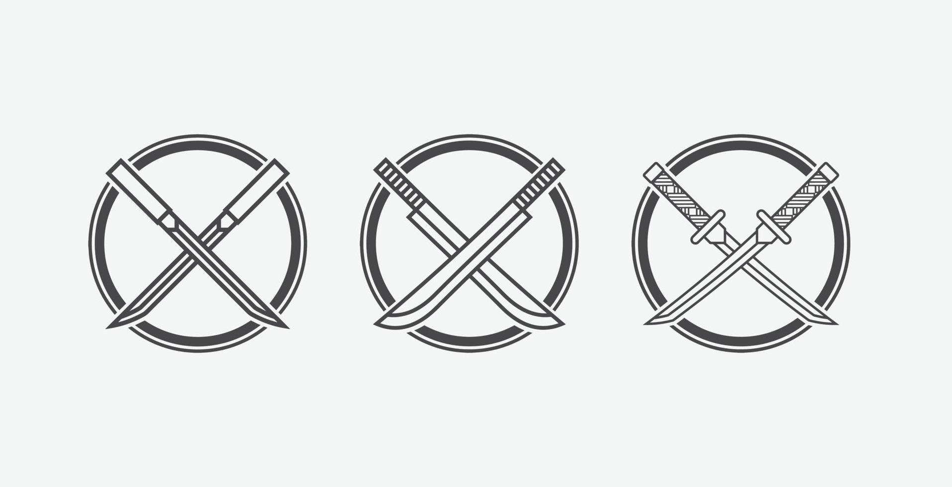 conjunto de diseño simple de logotipo de espada cruzada vector