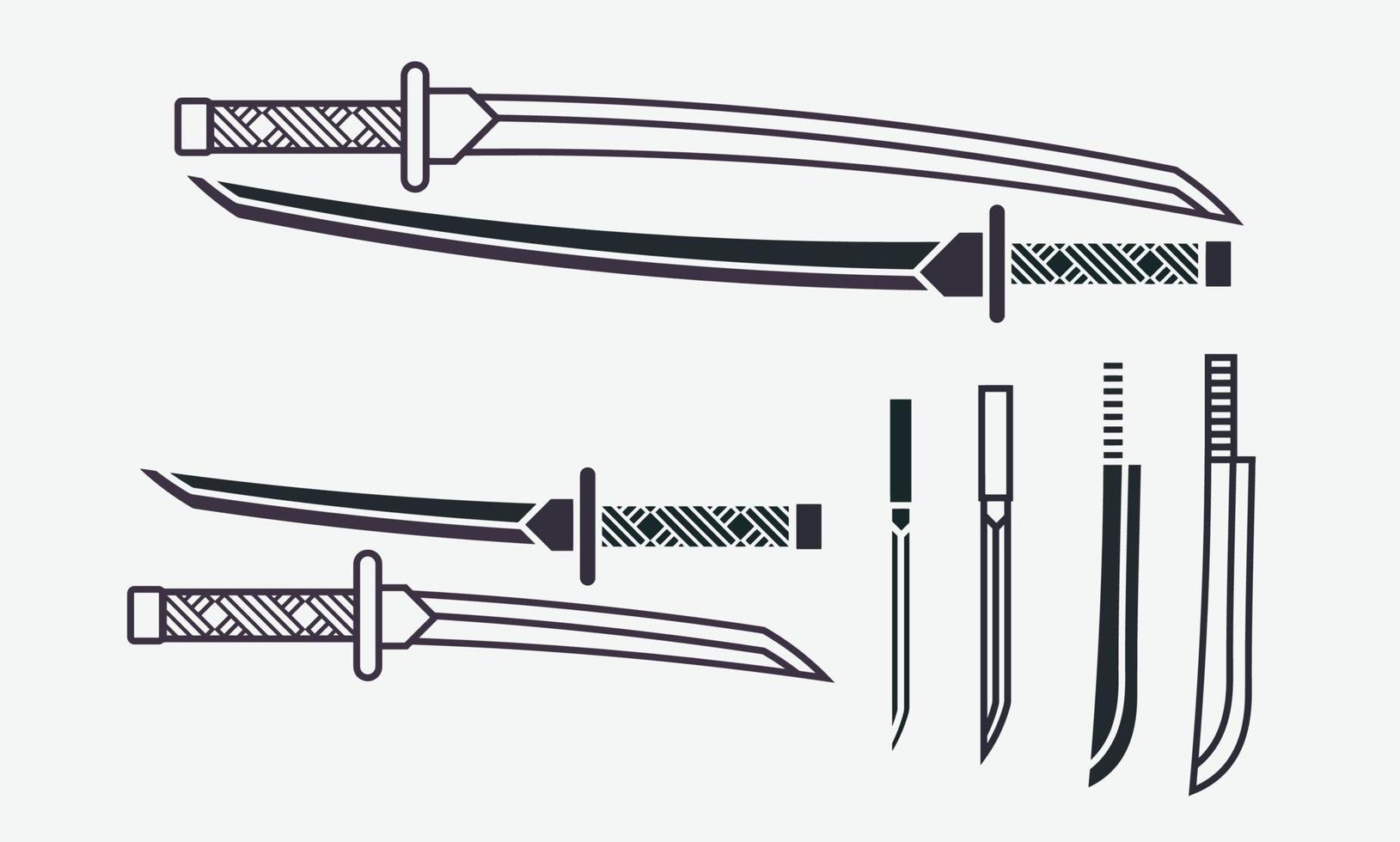 set of katana sword black illustration vector