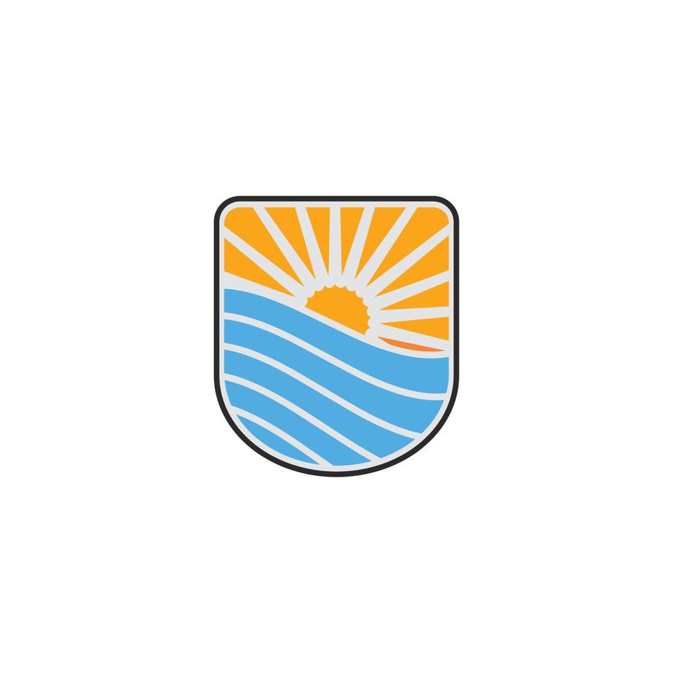 etiqueta engomada minimalista del logotipo de la salida del sol y del mar vector