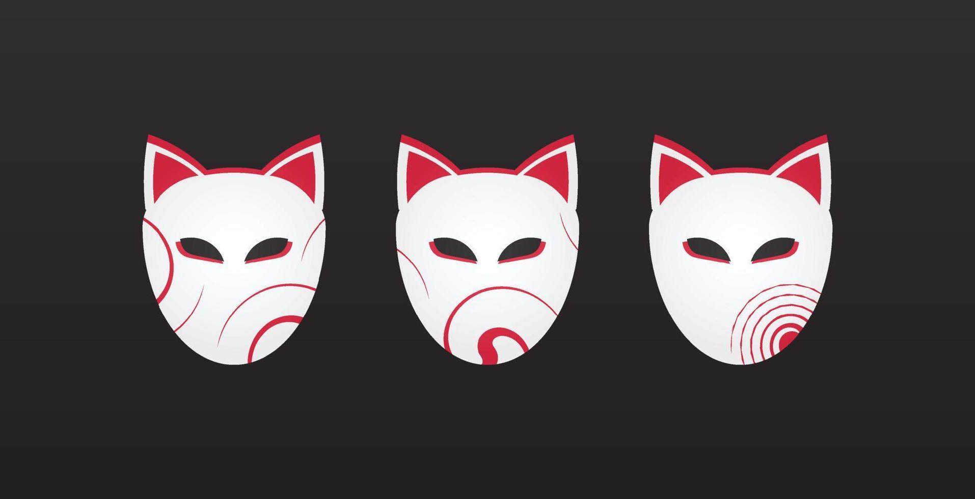 set of japanese cat mask illustration vector