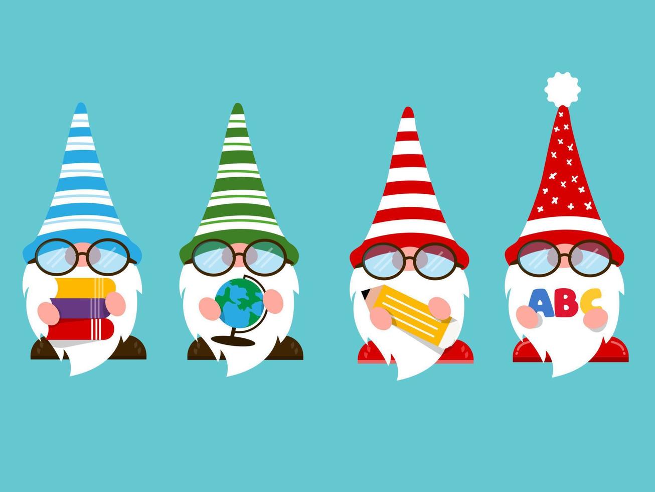 Cute Gnomes are holding school supplies, graphic design vector