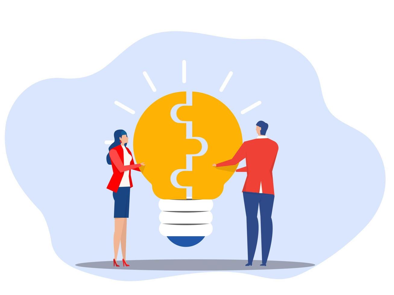 business people and partner connect lightbulb jigsaw puzzle together vector
