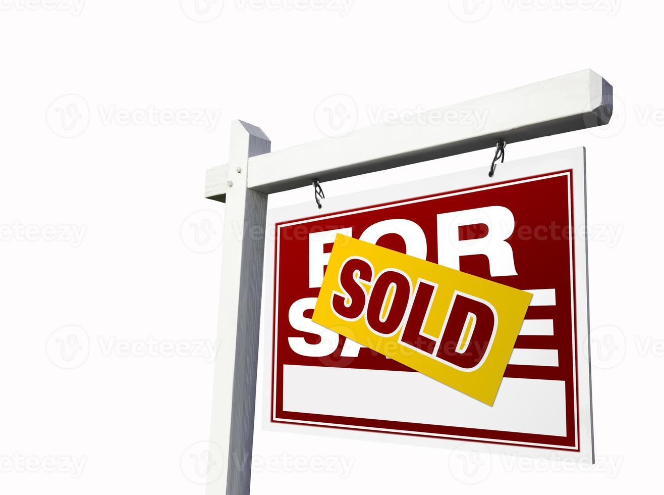 Red Sold For Sale Real Estate Sign on White. photo
