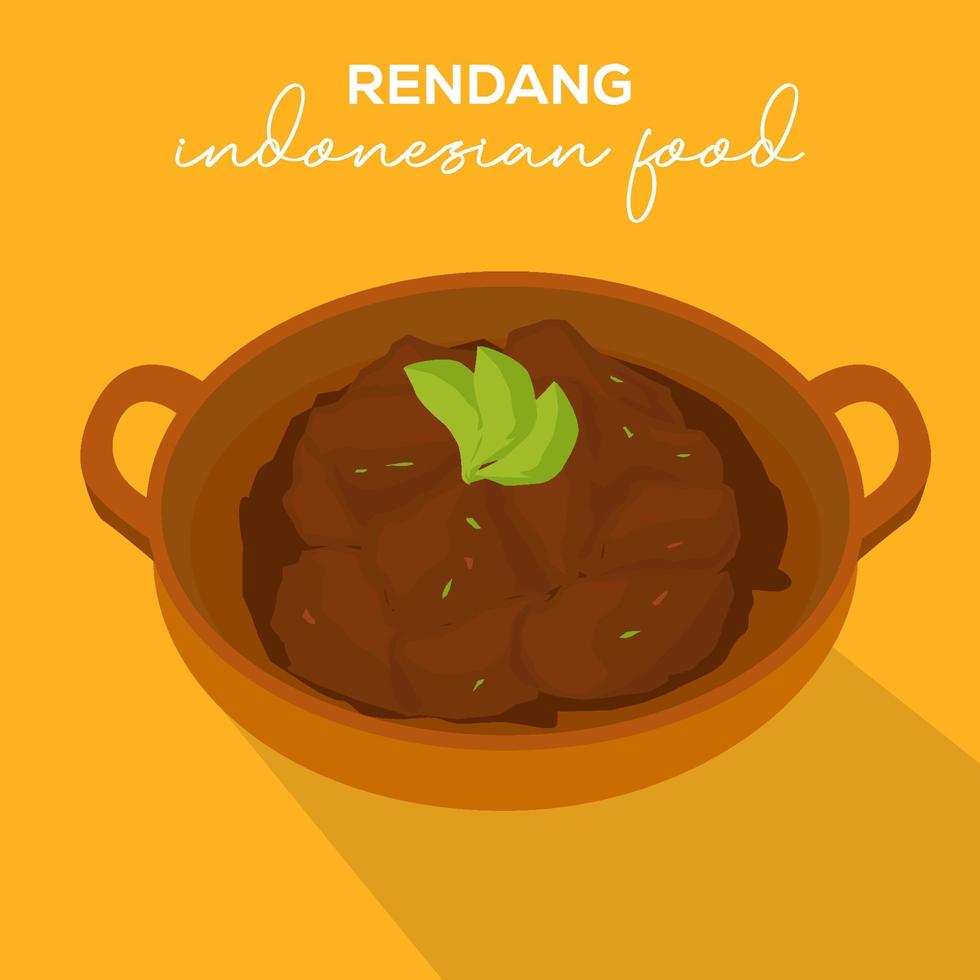 ilustración de rendang de comida indonesia de diseño plano vector