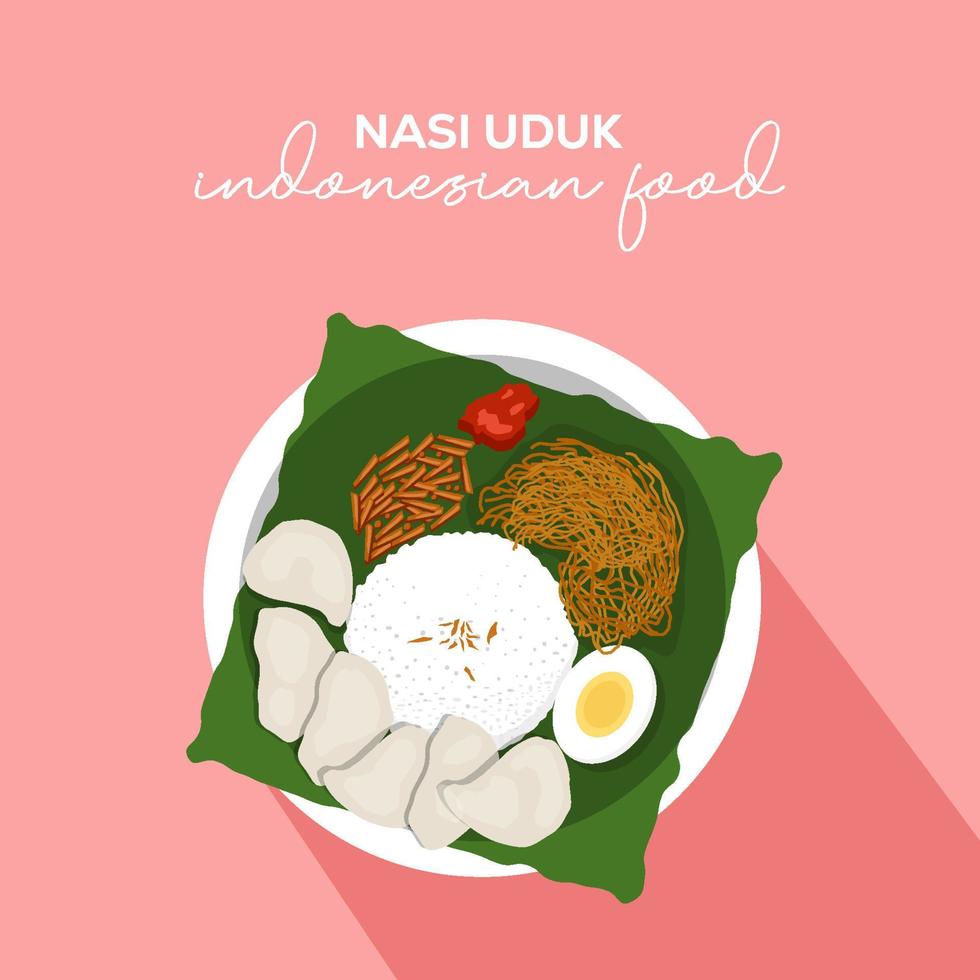 diseño plano comida indonesia nasi uduk ilustración vectorial vector