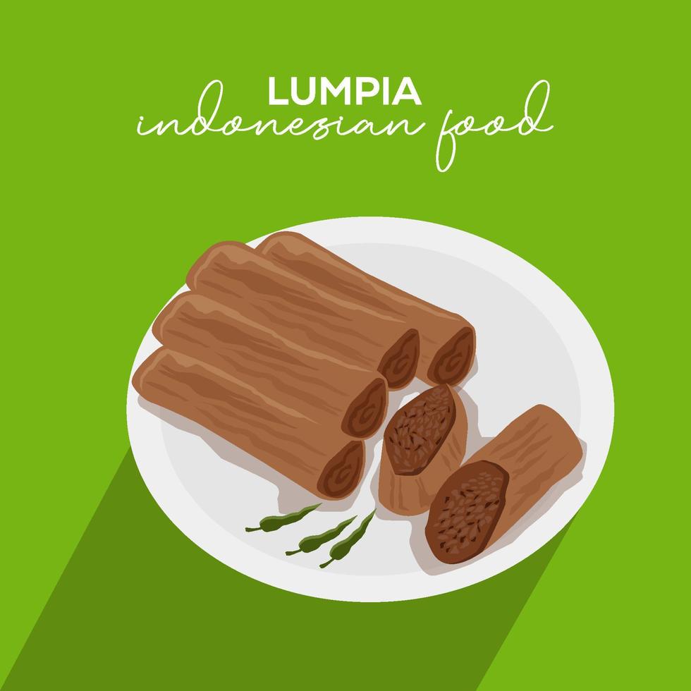 ilustración de lumpia de comida indonesia en estilo plano vector