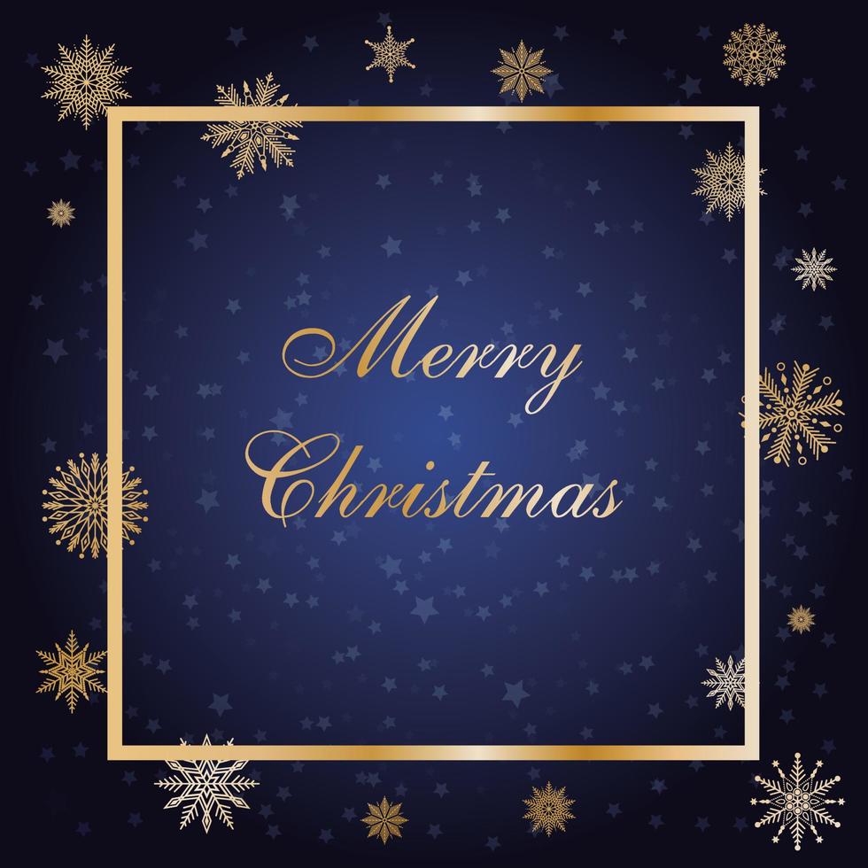 Elegant Merry Christmas Greeting Card in deep blue and gold vector