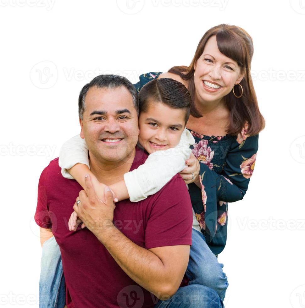 feliz retrato familiar de raza mixta aislado en un fondo blanco foto