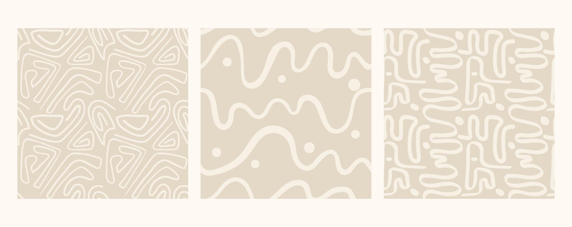 Set Of Aesthetic Printable Seamless Pattern With Abstract Line Brush Stroke Shapes And Line In Nude Colors vector
