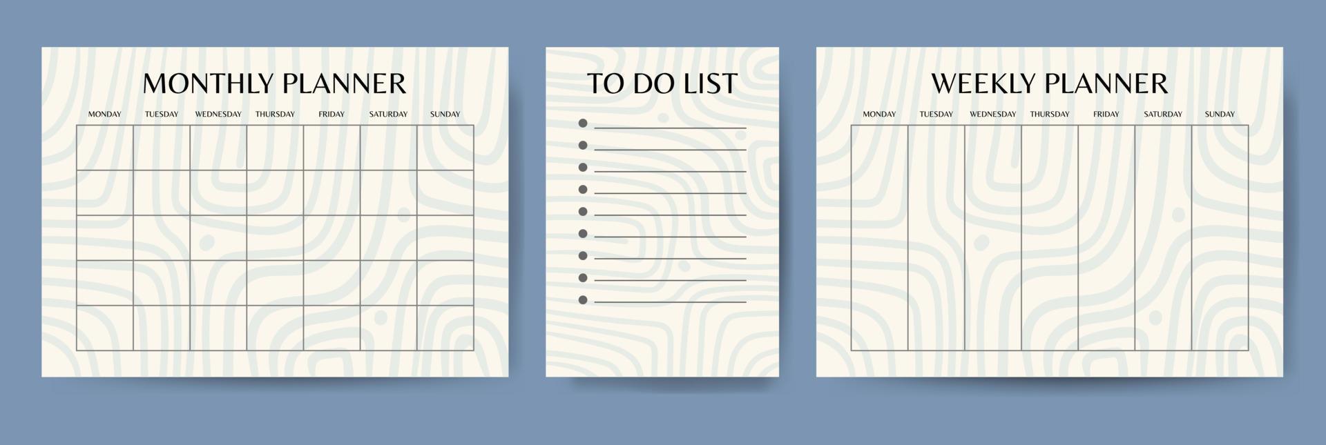hojas de papel organizador de negocios. conjunto de plantillas de abstracción de lista de tareas y planificadores vector