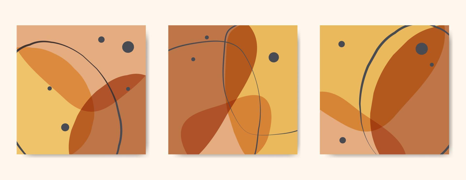 Set Of Minimal Square Posters With Geometric Shapes. Composition In Earth Tone Style vector