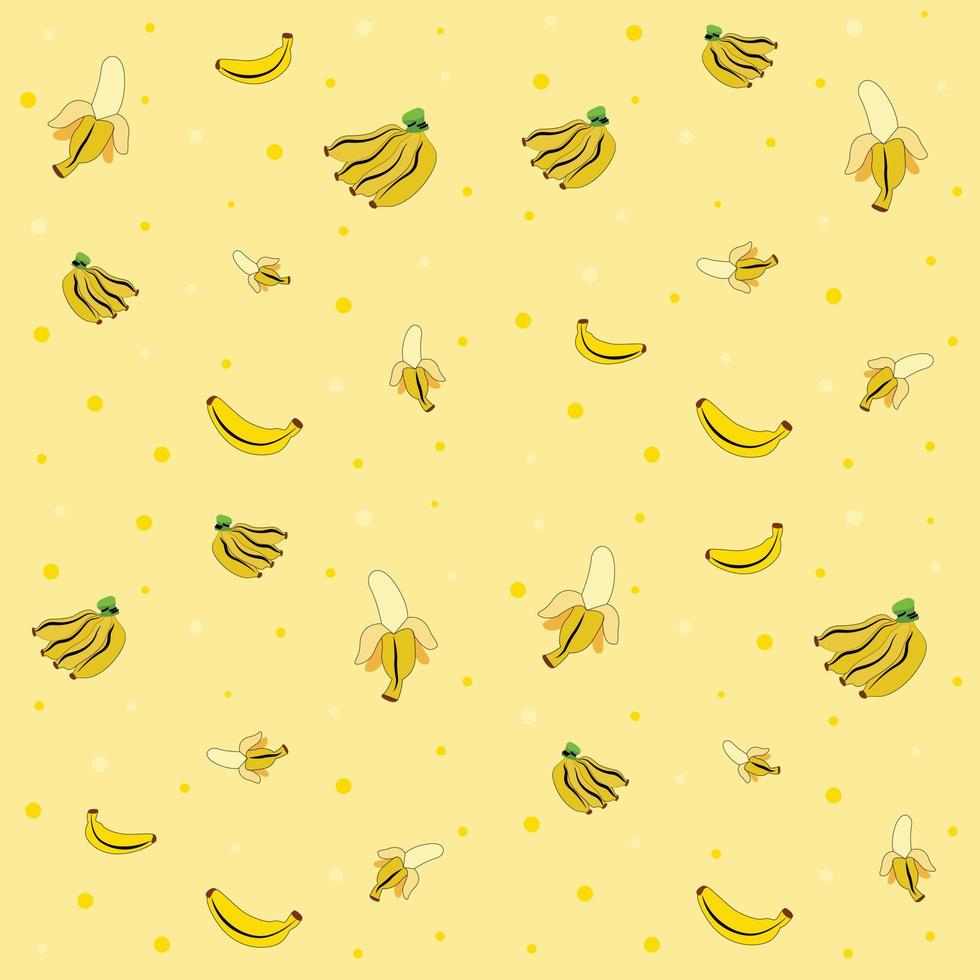Banana and circle pattern seamless vector on yellow background , fruit pattern seamless
