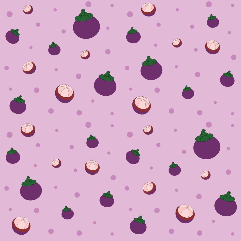 Mangosteen and circle pattern seamless vector on purple background , fruit pattern seamless