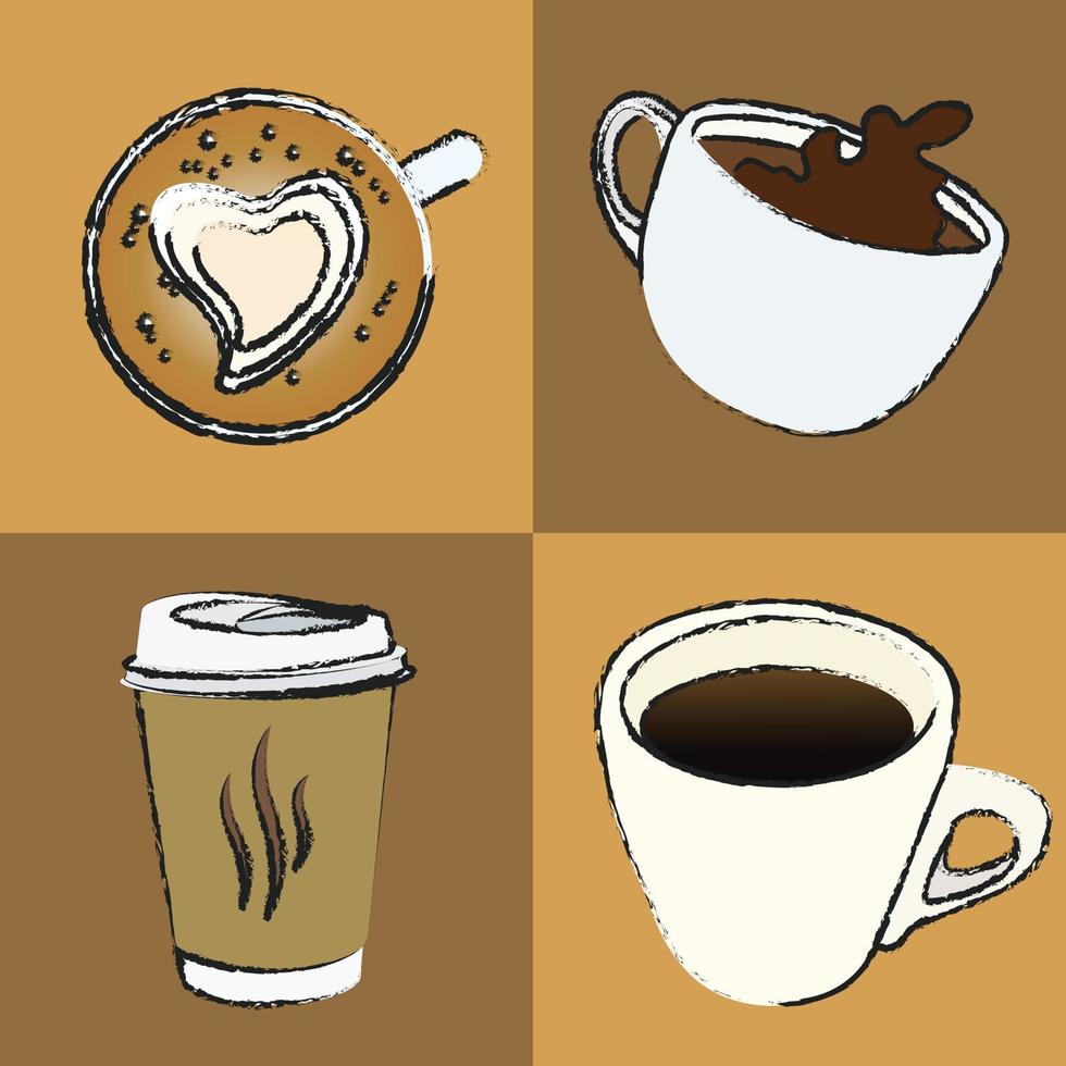 Coffee elements block pattern seamless vector on brown background