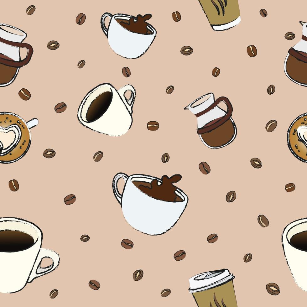 Coffee elements pattern seamless vector on brown background , coffee pattern seamless wallpaper