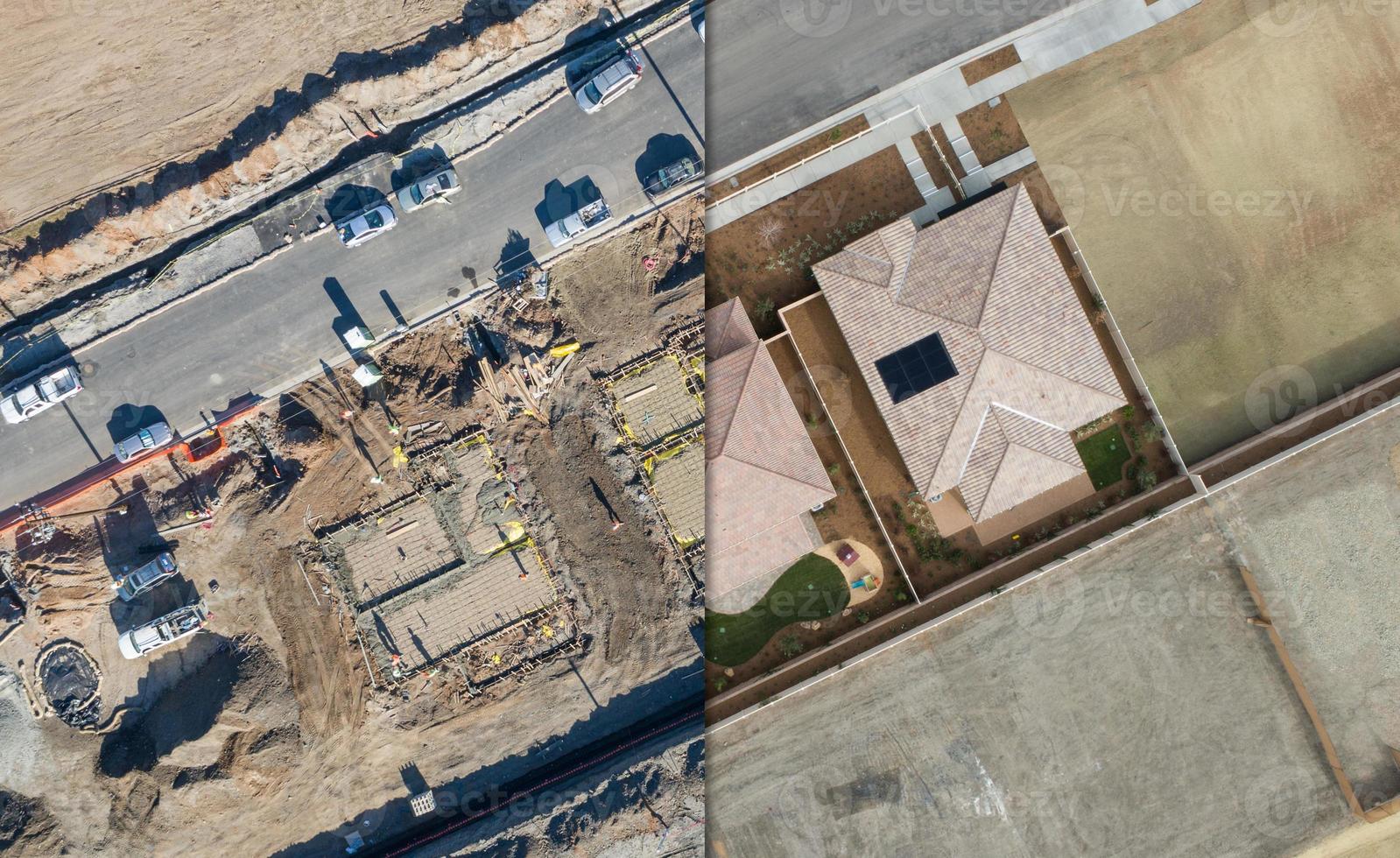 sección transversal de vista aérea de drones del sitio de construcción de viviendas foto