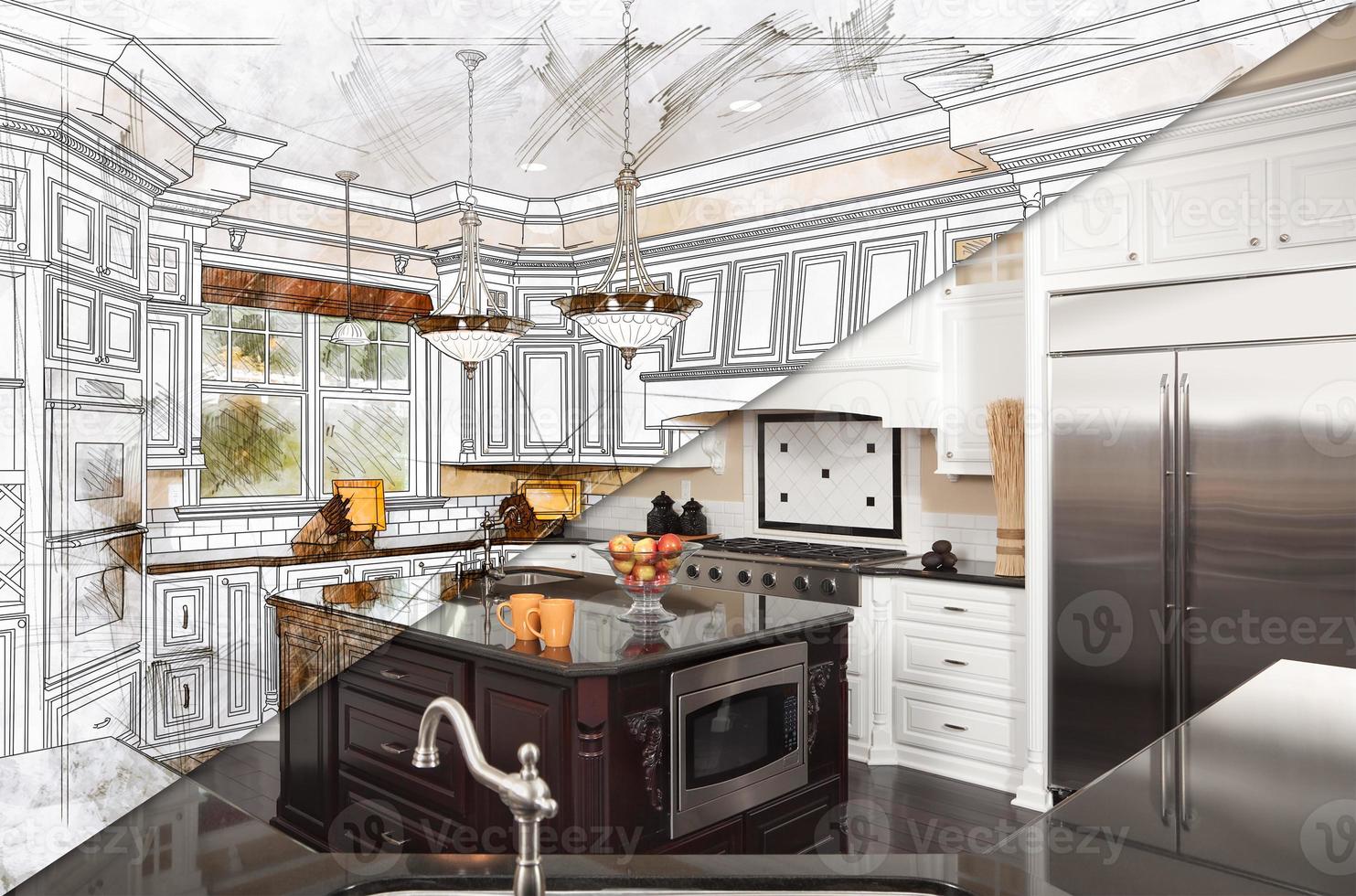 Beautiful Custom Kitchen Design Drawing Cross Section Into Finished Photograph photo