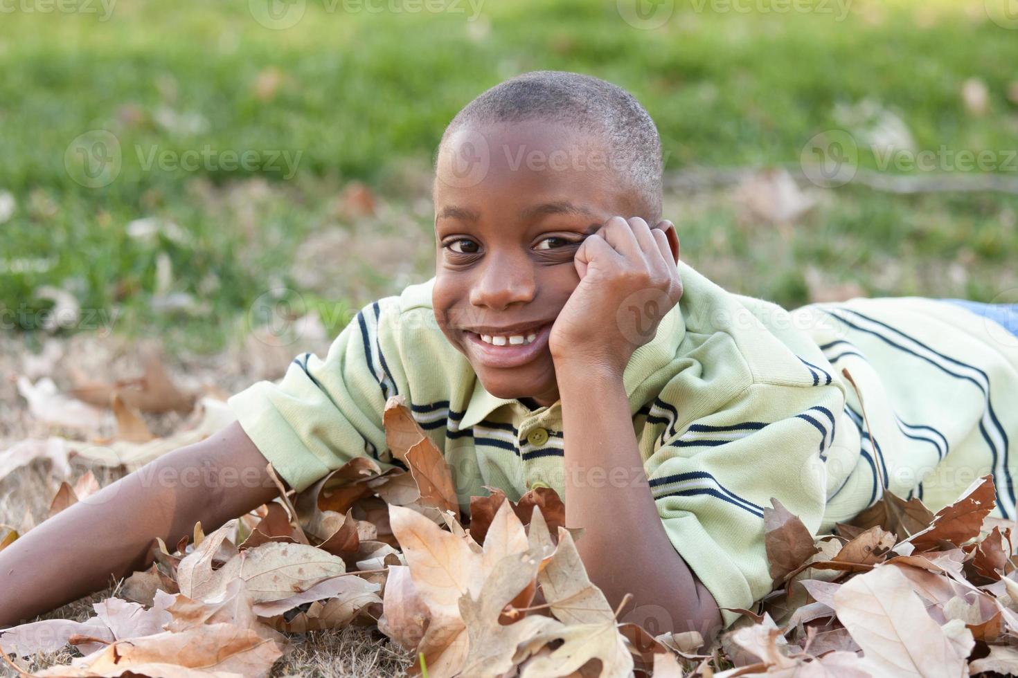 Young African American Boy Playing in the Park photo