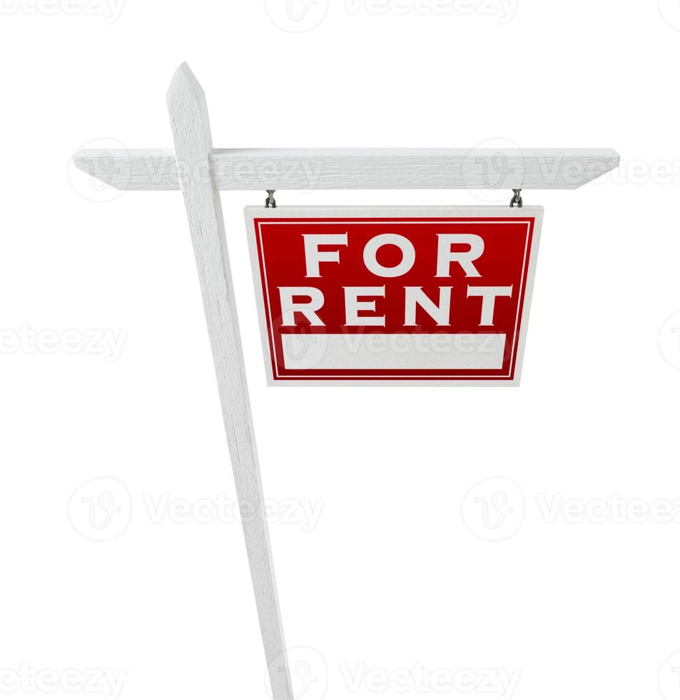 signo de bienes raíces en alquiler con orientación derecha aislado en un fondo blanco. foto