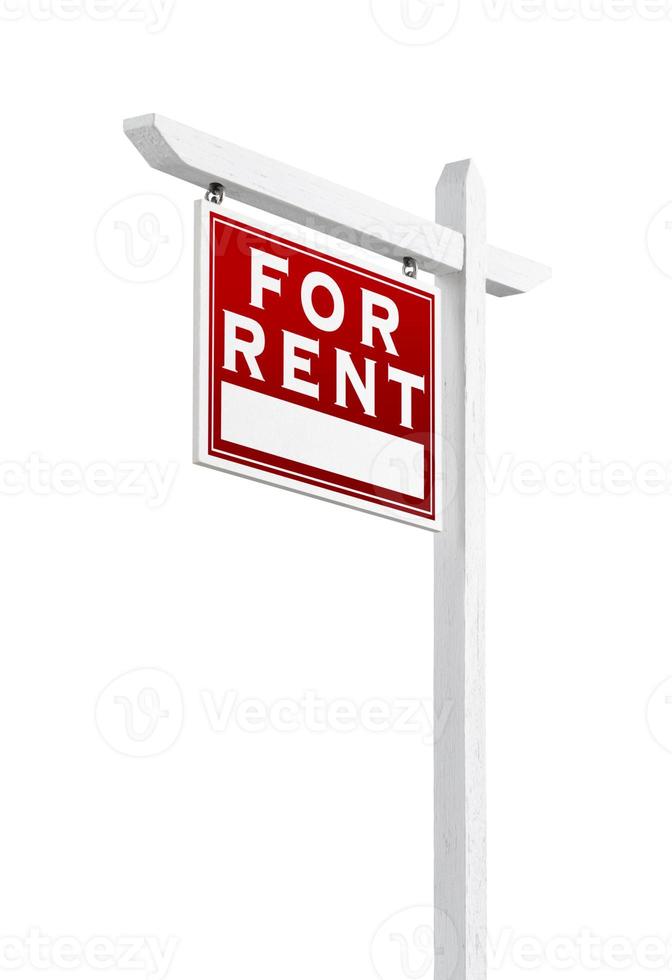 Left Facing For Rent Real Estate Sign Isolated on a White Background. photo