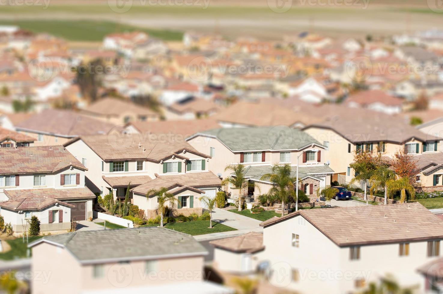 Aerial View of Populated Neigborhood Of Houses With Tilt-Shift Blur photo