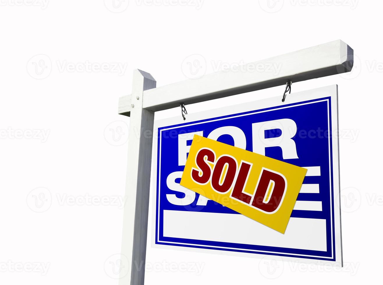 Blue Sold For Sale Real Estate Sign on White. photo