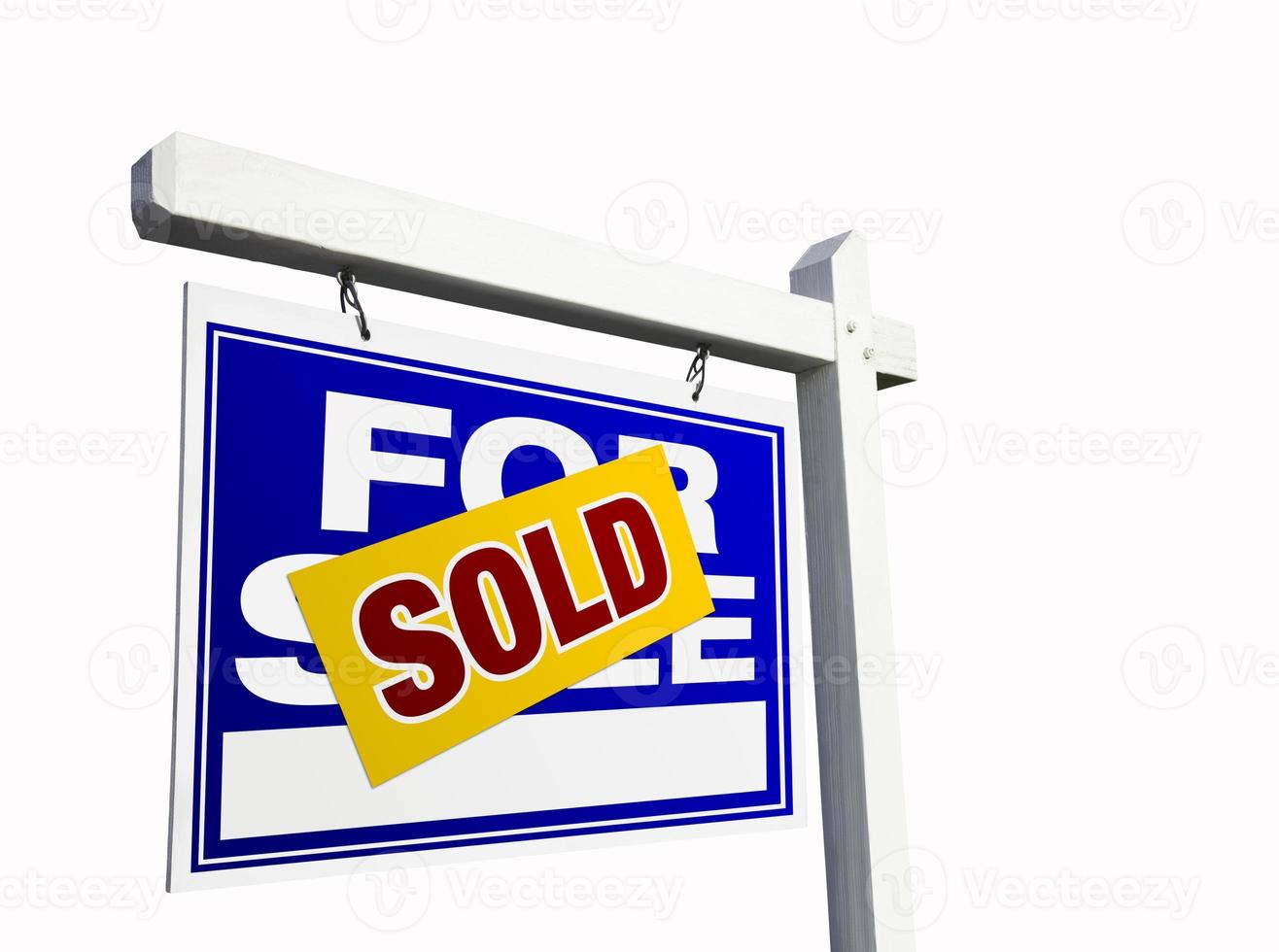Blue Sold For Sale Real Estate Sign on White. photo