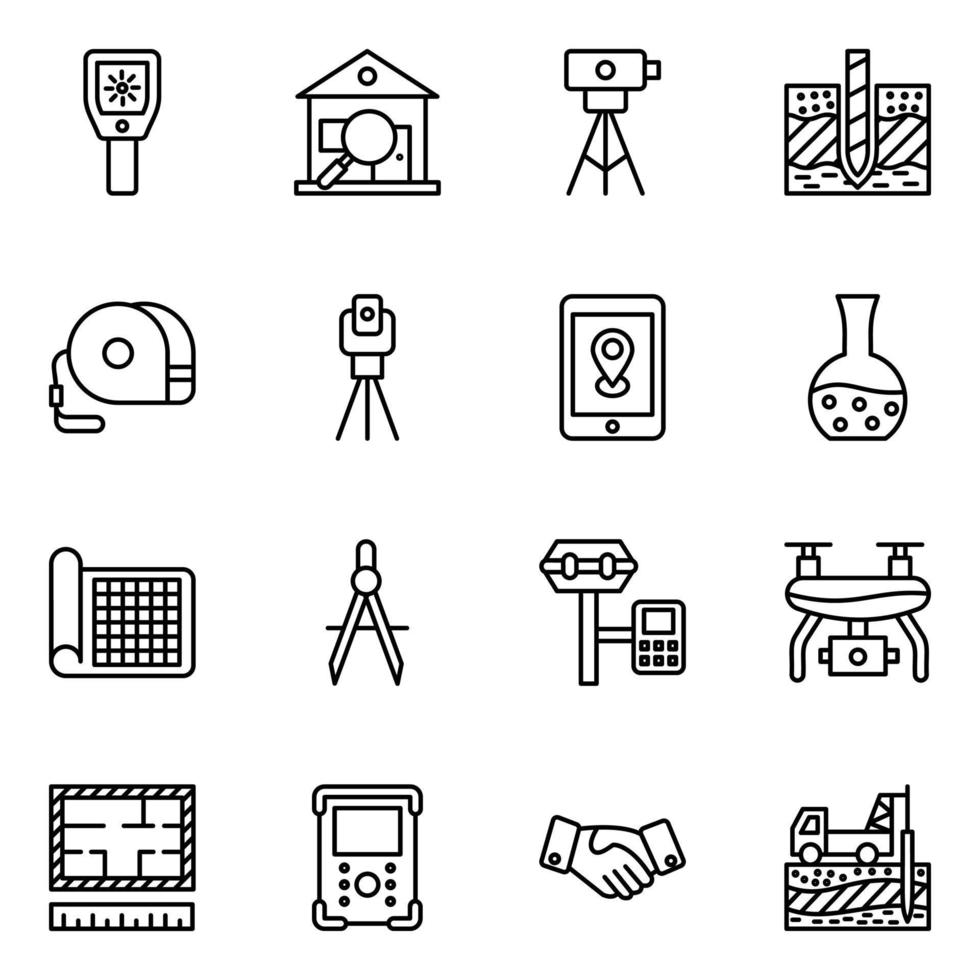 Pack of Geodesy Survey Icons vector