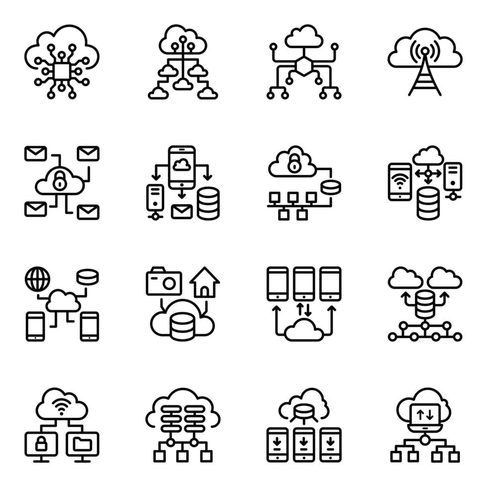 paquete de iconos de línea de dispositivos en la nube vector