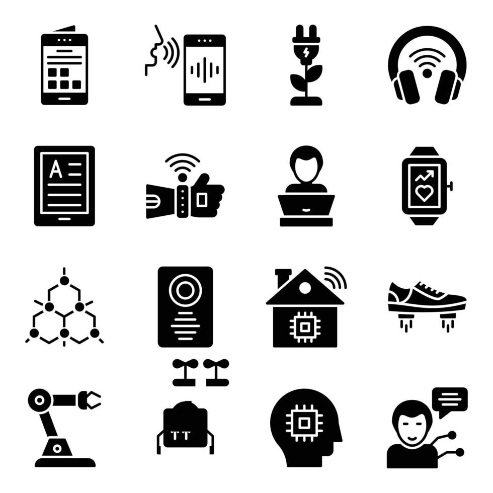 AI and VR Glyph Icons Pack vector