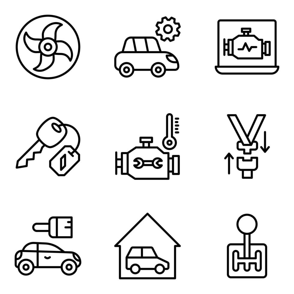 iconos de vector sólido de piezas de repuesto de coche