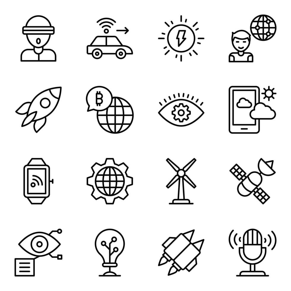 paquete de iconos de línea de inventos tecnológicos vector