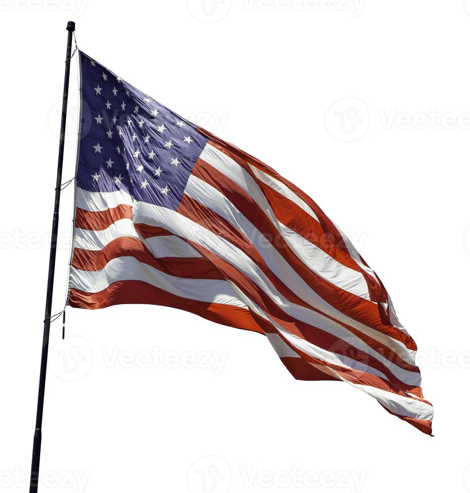 American Flag Waving In The Wind Isolated on White. photo