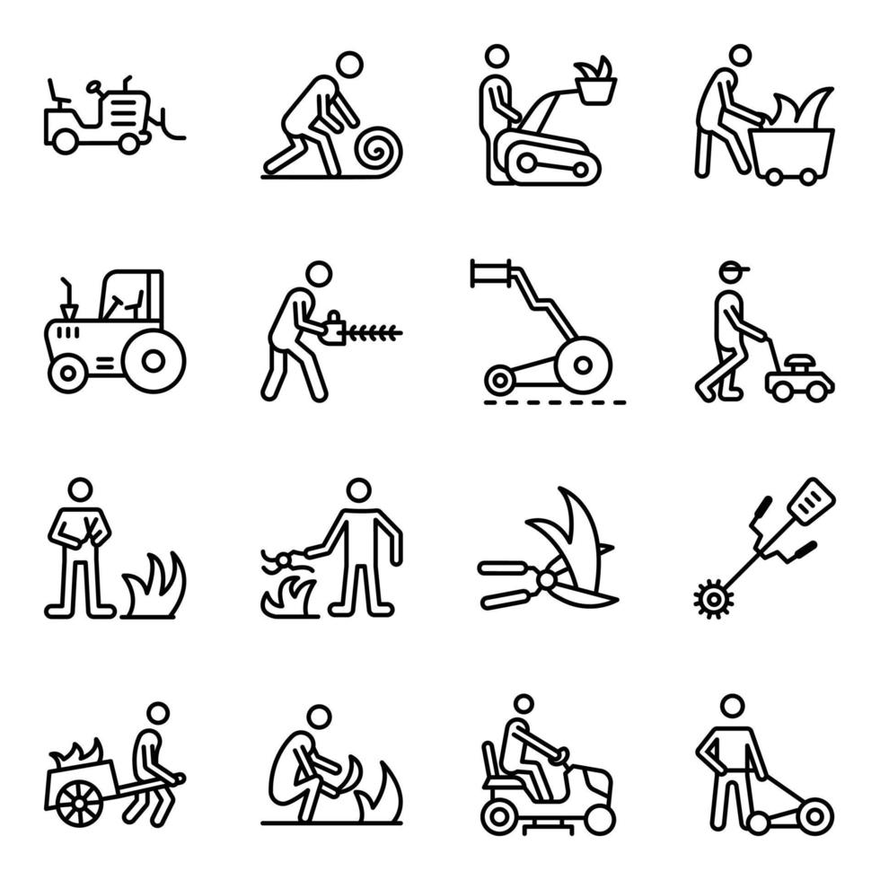 Pack of Farming and Cutting Grass Icons vector
